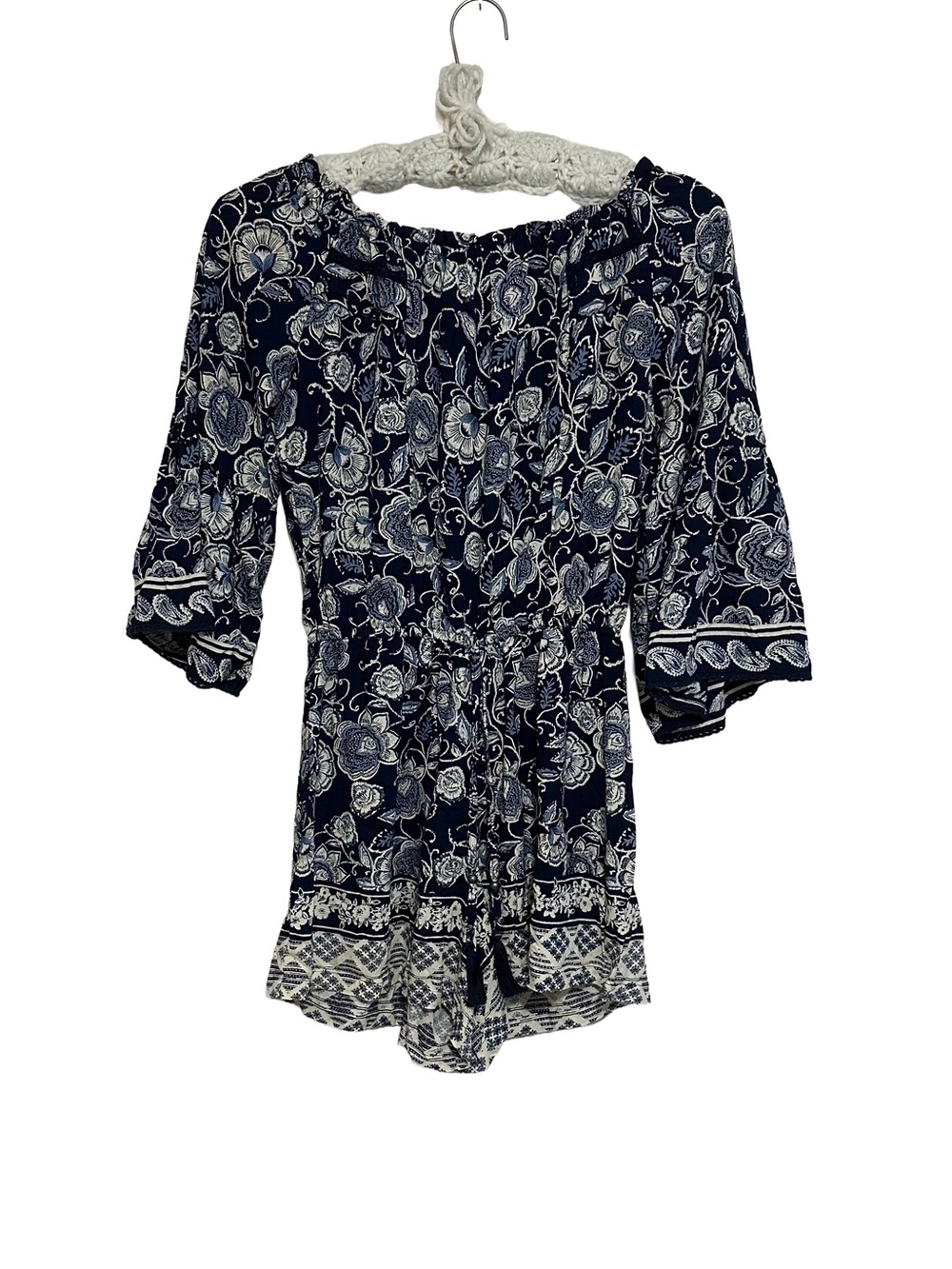 Angie Floral Off Shoulder Romper Bell Sleeve